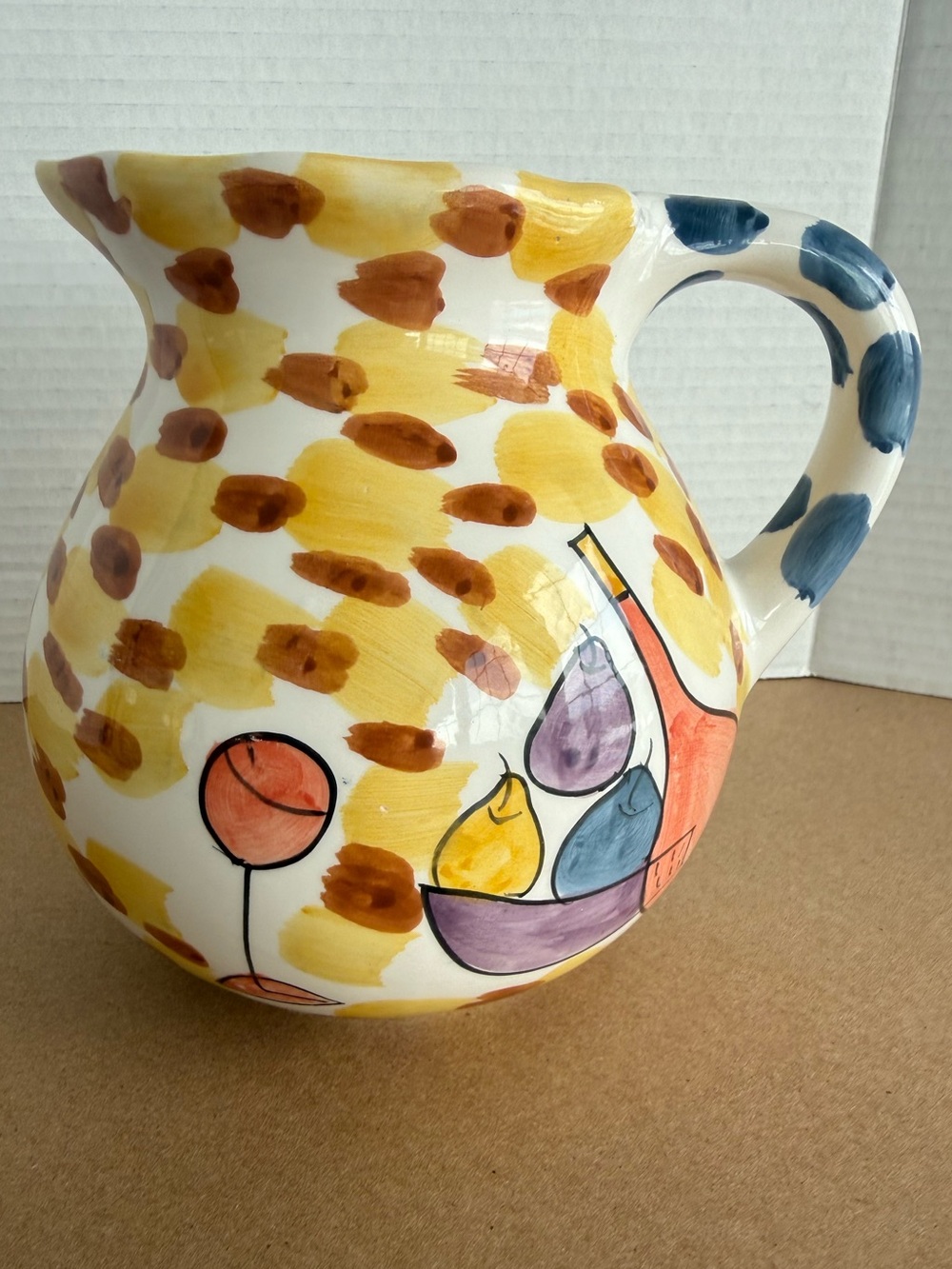 FWC Summer Oasis Hand Painted Ceramic Fruit Wine Pitcher Mediterranean China